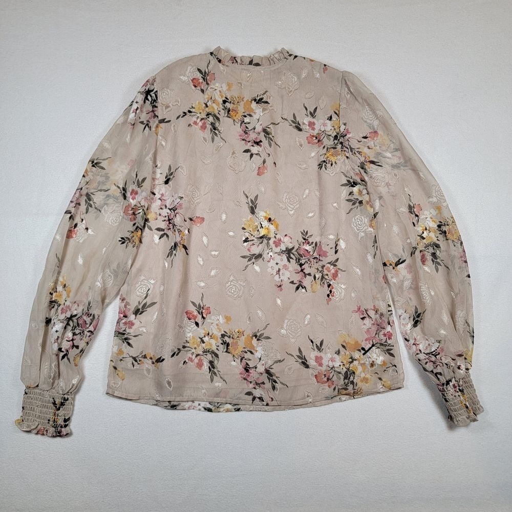Autres Filles Womens Blouse Sz S Boho Floral Embroidered Lined Chiffon Front Tie - Picture 2 of 10